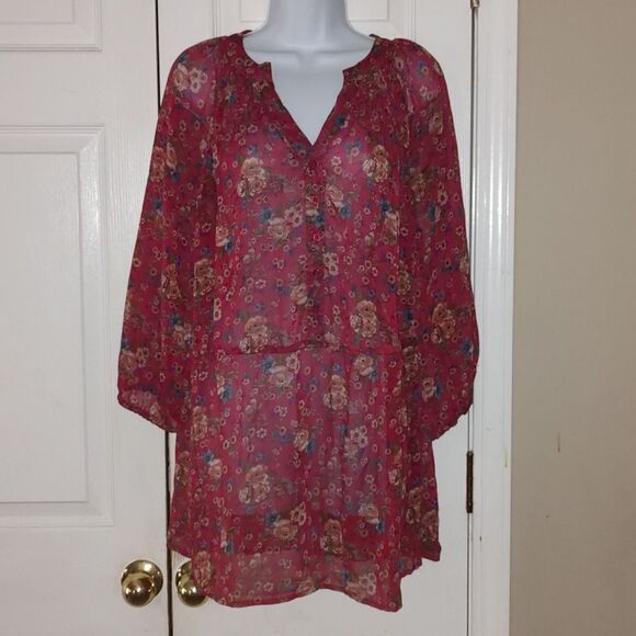 Pure Energy sheer boho bohemian   floral print blouse  Sz 18/20 ( Sz. 2) - Picture 1 of 5